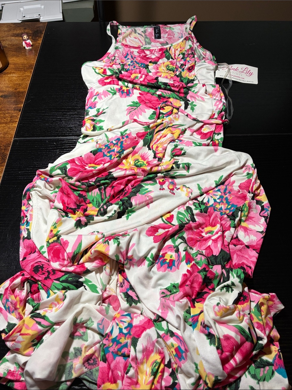 Pink Lily White Maxi Dress with Pink Floral Print